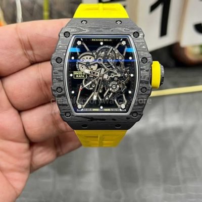 Richard Mille RM 35-01 black carbon fiber yellow rubber strap replica watch