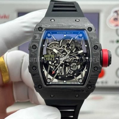 New Factory Richard Mille RM 35-02 black carbon fiber red rubber strap replica watch