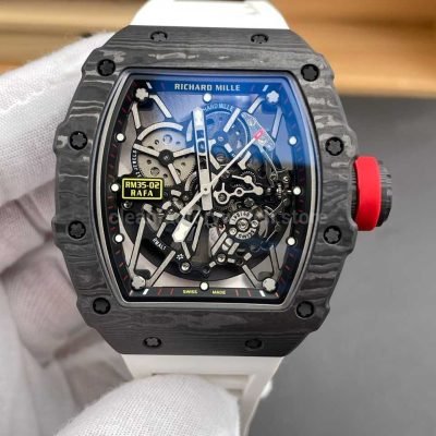 Richard Mille RM 35-02 black carbon fiber white rubber strap replica watch