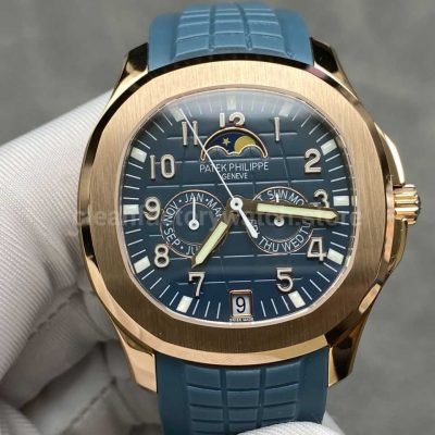 PPM Factory Patek Philippe Aquanaut 5261R 001 40mm Rose Gold Blue Rubber Strap Blue Dial (3)