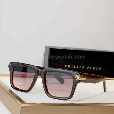 Philipp Plein SPP181M Square Sunglasses Brown Frame With Pink Gradient Lenses (1)