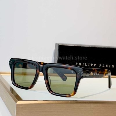 Philipp Plein SPP181M Square Sunglasses Dark Tortoiseshell Frame With Olive Green Lenses (1)
