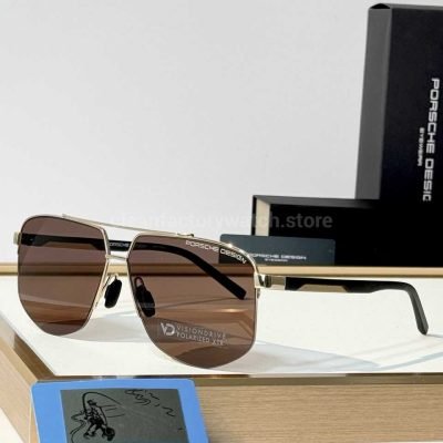 Porsche Design P8943 Aviator Polarized Sunglasses Light Gold Tone Frame, Black Temples & Brown Lenses (1)