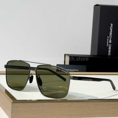 Porsche Design P8944 Square Polarized Sunglasses Gunmetal Frame, Double Bridge & Olive Green Lenses (1)