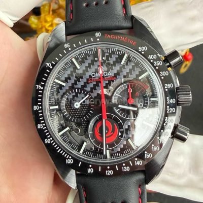SMF Factory Omega Speedmaster Dark Side of the Moon 44.25mm ceramic leather strap black dial replica watch