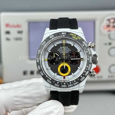 TW Factory Rolex Daytona 116500 40mm White Carbon Fiber Black Canvas Strap Black Dial (6)