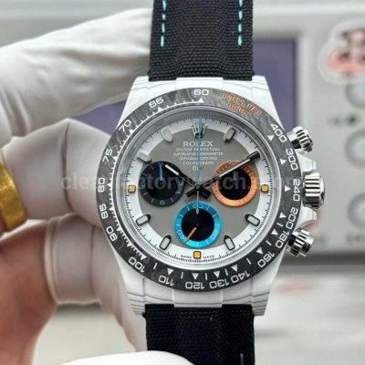 TW Factory Rolex Daytona 116500 40mm White Carbon Fiber Black Canvas Strap Grey Dial (5)
