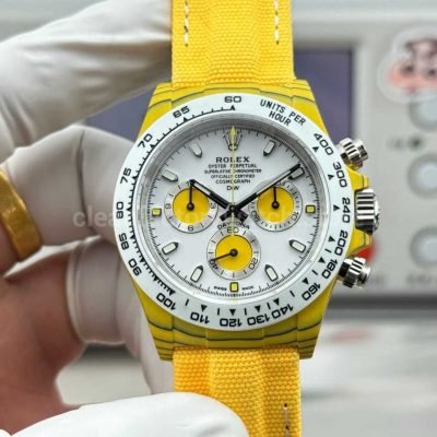 TW Factory Rolex Daytona 116500 40mm Yellow Carbon Fiber Yellow Canvas Strap White Dial (5)