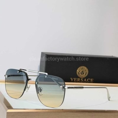Versace VE2190 Aviator Sunglasses Silver Tone Frame With Blue Grey To Yellow Gradient Lenses (1)
