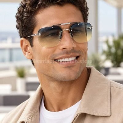 Versace VE2190 Aviator Sunglasses Silver Tone Frame With Blue Grey To Yellow Gradient Lenses (2)
