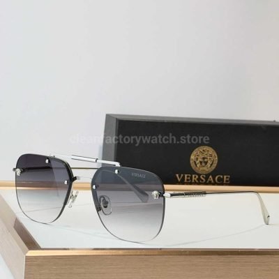 Versace VE2190 Aviator Sunglasses Silver Tone Frame With Grey Gradient Lenses (1)