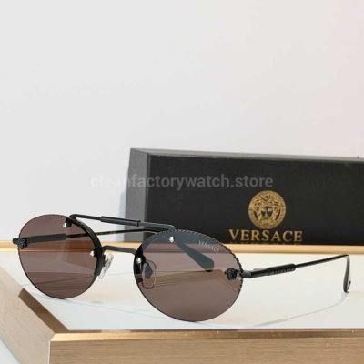 Versace VE2191 Round Sunglasses Black Frame With Brown Lenses (1)