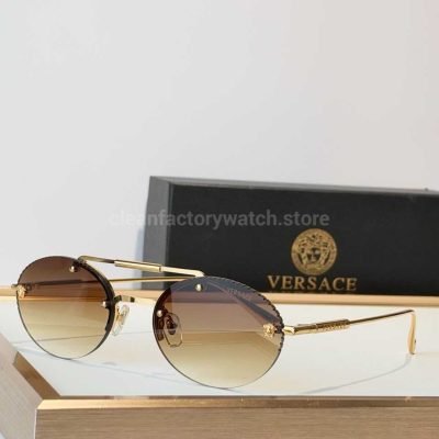 Versace VE2191 Round Sunglasses Gold Tone Frame With Brown Gradient Lenses (1)