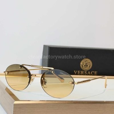 Versace VE2191 Round Sunglasses Gold Tone Frame With Brown To Yellow Gradient Lenses (2)
