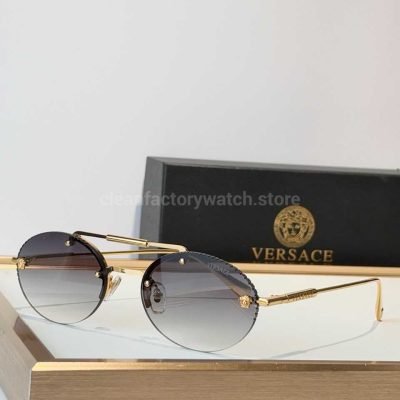 Versace VE2191 Round Sunglasses Gold Tone Frame With Grey Gradient Lenses (1)