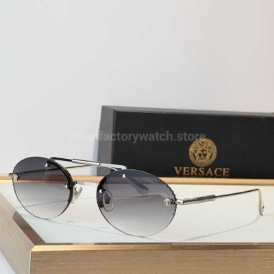 Versace VE2191 Round Sunglasses Silver Tone Frame With Grey Gradient Lenses (1)