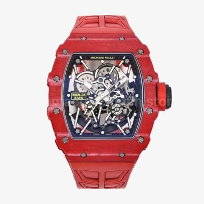 ZF Factory Richard Mille RM 35 02 44.5mm Red Carbon Fiber Red Rubber Strap Black Skeletonized (7)